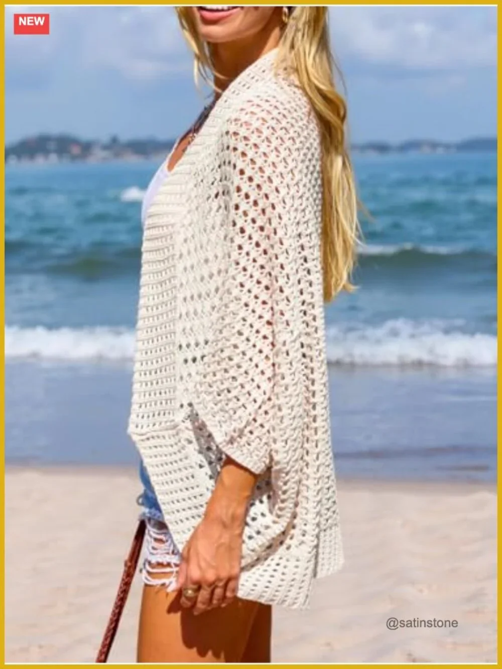 Women's Knit Open Front Long Dolman Sleeves Beach Crocheted Cover-Up